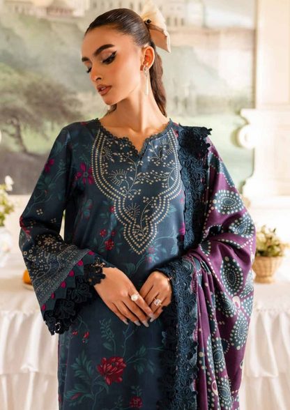 Nureh Signature Prints Unstitched Printed Marina Shirt with printed wool shawl. SP-134