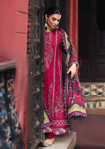 Unstitched embroidered self linen jacquard shirt with printed jacquard woolen shawl