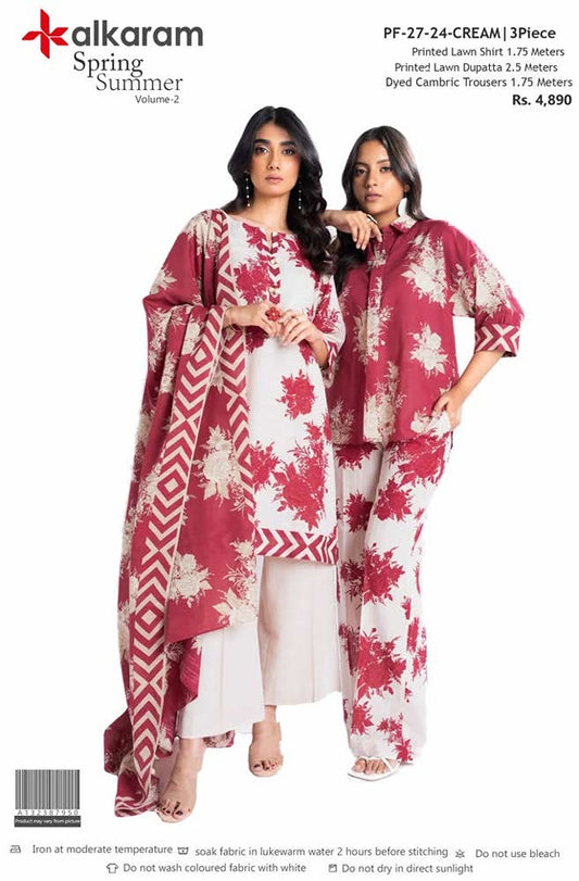 alkaram Spring Summer Lawn PF-27-24-Cream 3 Piece