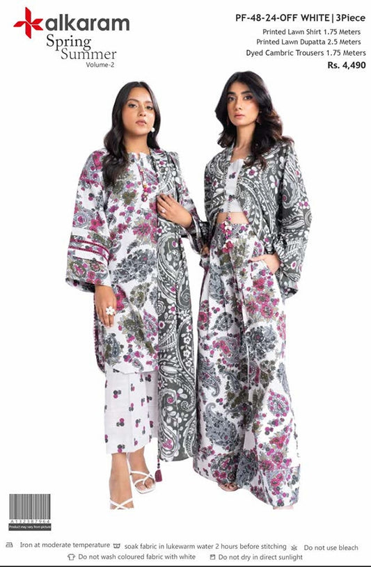 alkaram Spring Summer Lawn Off White PF-48-24- 3 Piece