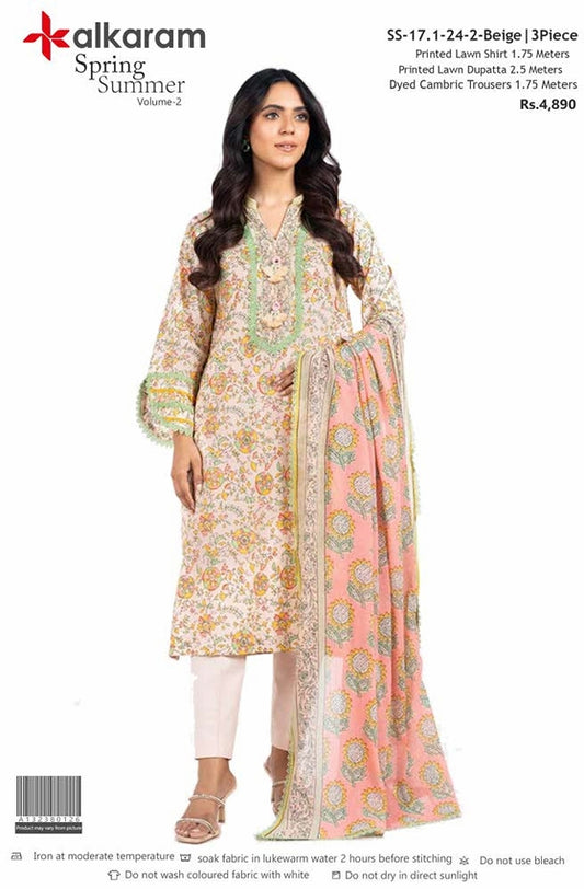 alkaram Spring Summer Lawn SS-17.1-24-2-Biege 3 Piece