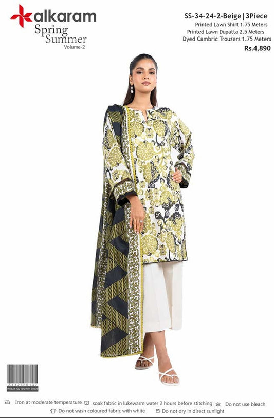 alkaram Spring Summer Lawn SS-34-24-2-Beige 3 Piece